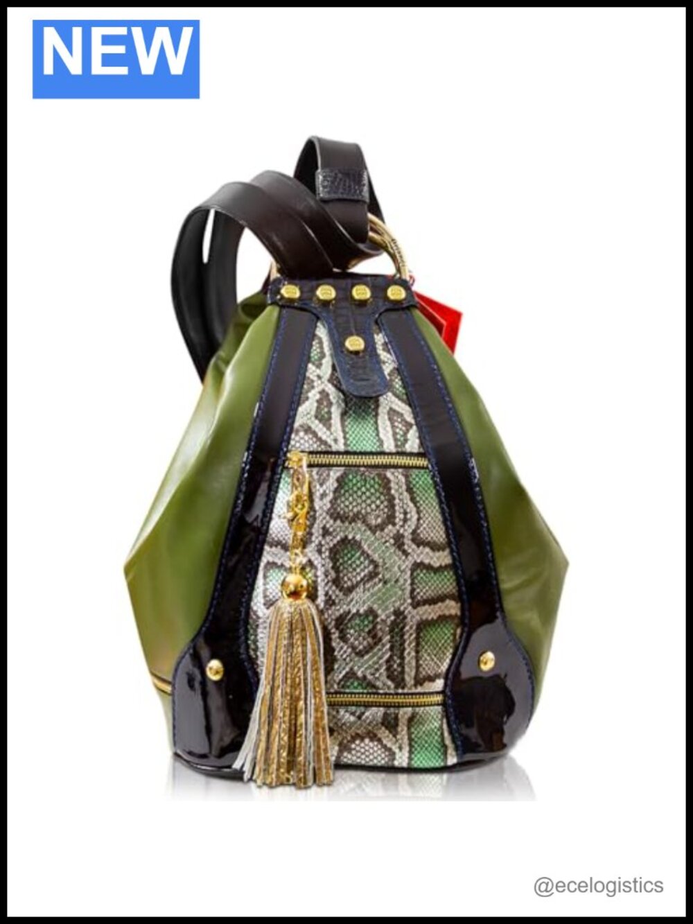 Designer Bucket Purse Backpack Sling Python Embossed Leather Gold Hardware